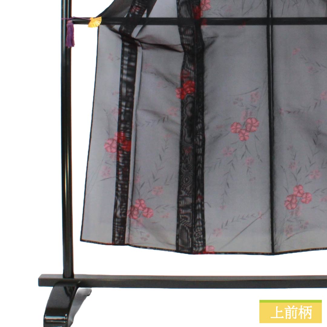 夏物 正絹 お召 Aランク 身丈150.5cm 裄丈63cm コスモス 紗 黒系 1132004653110