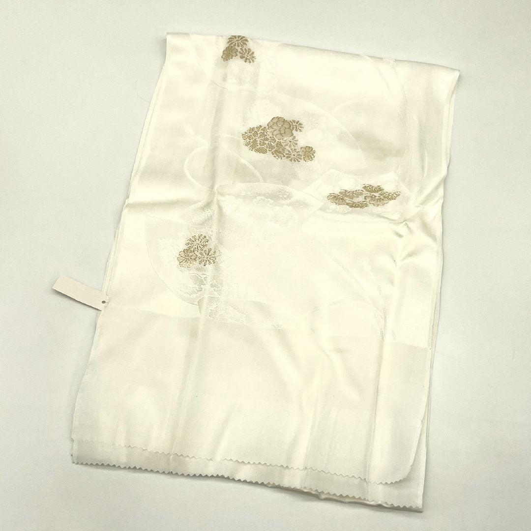 Unused: Obiage and Obijime Set, Pure Silk, NEW Rank, White, for Tomesode Kimono, Classic Fan Pattern, Length approx. 162cm, Width approx. 1.7cm, Formal, White Color Scheme, 1141000401311