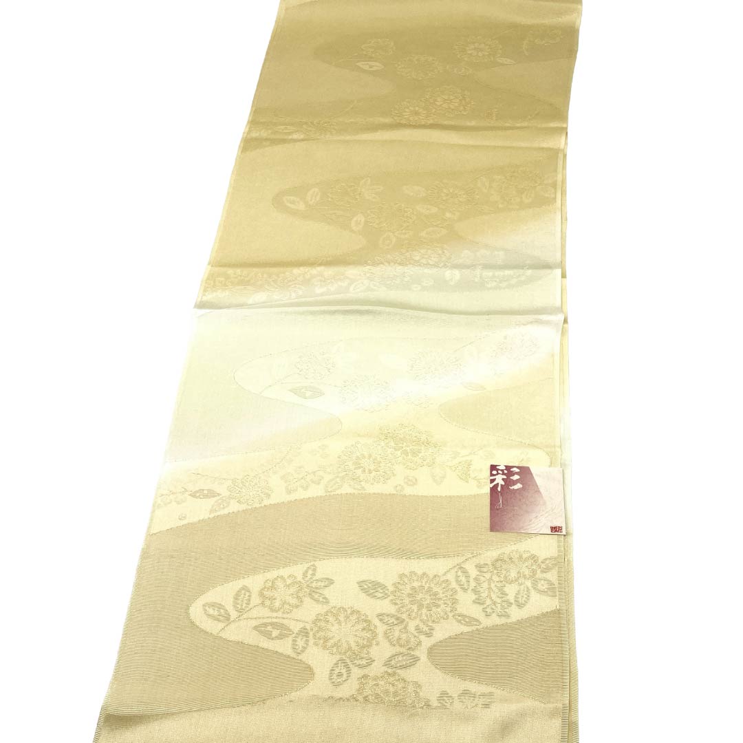 帯揚げ 正絹 Sランク セミフォーマル 薄卵色（うすたまごいろ） 花柄 長さ約184cm 幅約31cm クリーム系 1136003952915