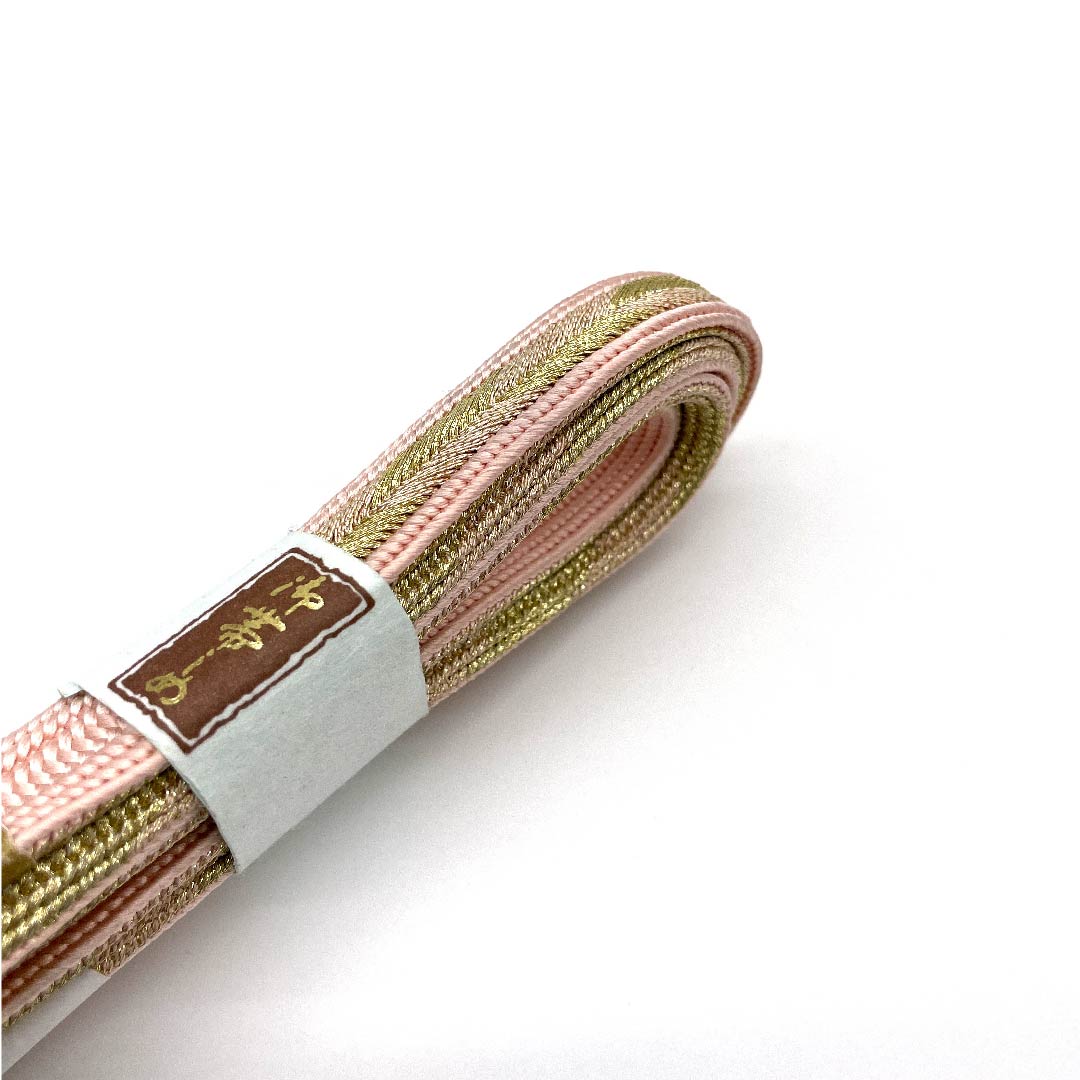 (New old stock) Obijime (belt tying) made of pure silk, quarter-length cord, dawn color, Iga braid, Iga Maezawa Kobo, traditional craft, length approx. 186cm, width approx. 1.5cm, semi-formal, S rank, pink, 1135000872913