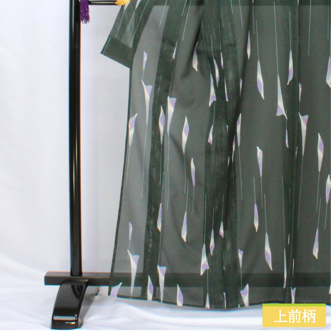 Summer kimono, polyester, small pattern, length 166cm, sleeve length 65cm, washable kimono, silk, S rank, green, 1132002342519
