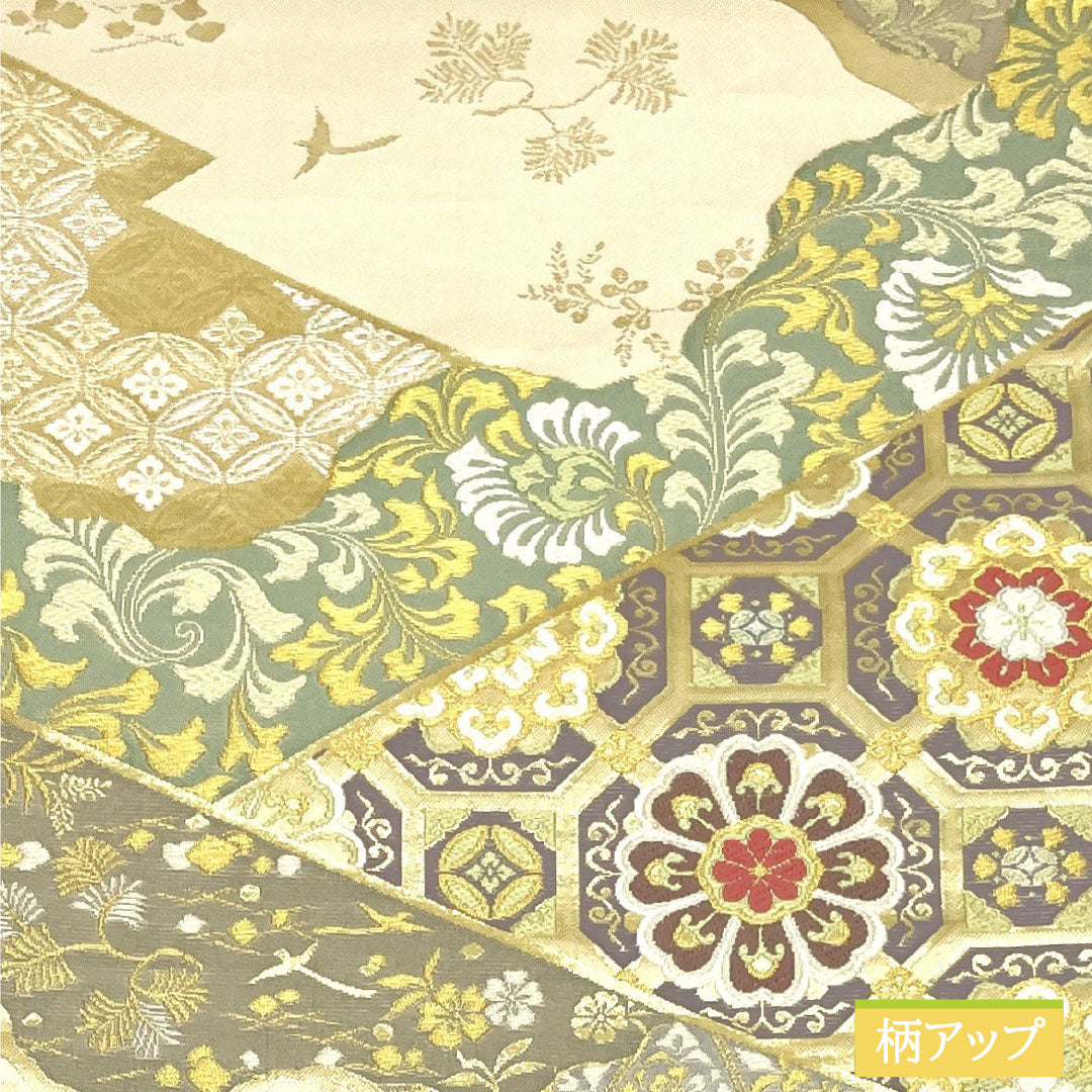 Fukuro Obi (sash), pure silk, B-grade, milky white, Nishijin-ori (fine weave), auspicious motifs, length 448cm, six-pass, formal, cream-colored, product number 1123016094315