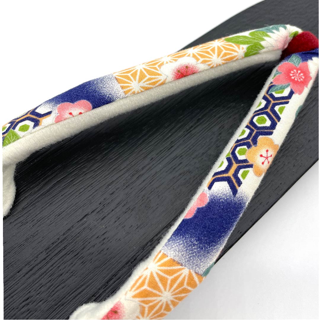（新品未使用品）下駄 桜 梅 麻の葉 亀甲 XLサイズ 黒系 NEWランク 1122001181510