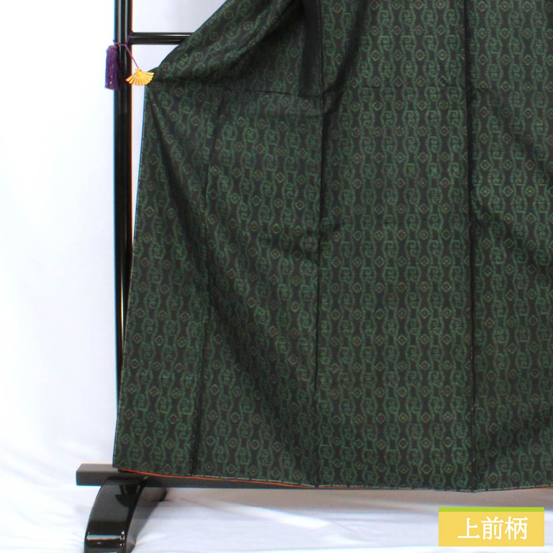 Tsumugi silk A rank 164cm length 67cm sleeve-to-sleeve Oshima tsumugi horizontal double ikat tatewaku with basting stitches awase black系 1116004973410