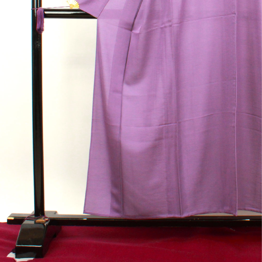 Summer item, pure silk, plain color, length 156.5cm, sleeve length 62cm, aoi-iro (blue color), plain color, left three-leaf kimono pattern, with basting thread, silk, S rank, purple, 1132001712320