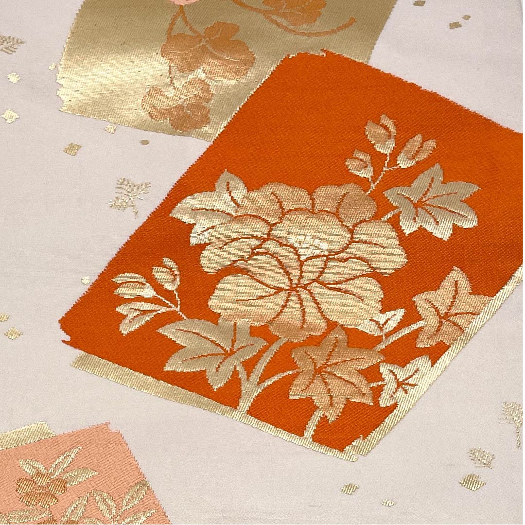 Nagoya obi, chalk color, floral pattern, obi length 356cm, poly, S rank, six-pass, semi-formal, white, 1124003372311, Nagoya style
