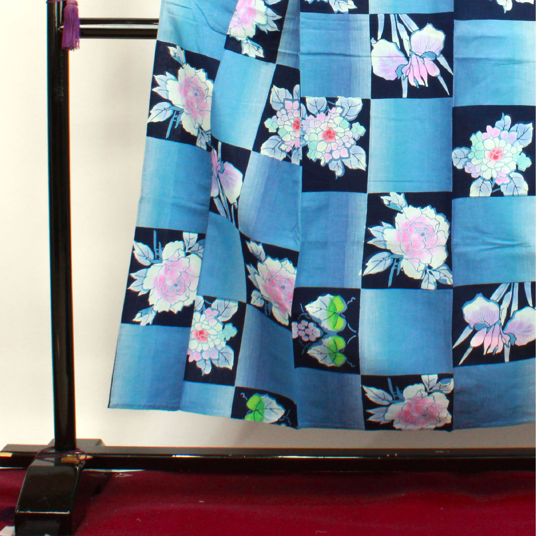 Yukata Checkered Hydrangea Grape Cotton S Rank Single Layer Length 153cm Sleeve Length 65cm Gradient 1118003052299