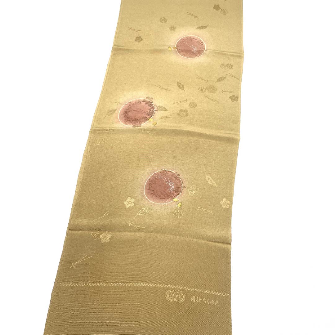 Obiage Silk S-rank Semi-formal Kareno-iro (russet brown) Tango Chirimen Fukiyose Hana Length approx. 174cm Width approx. 29.5cm Beige 1136002552925