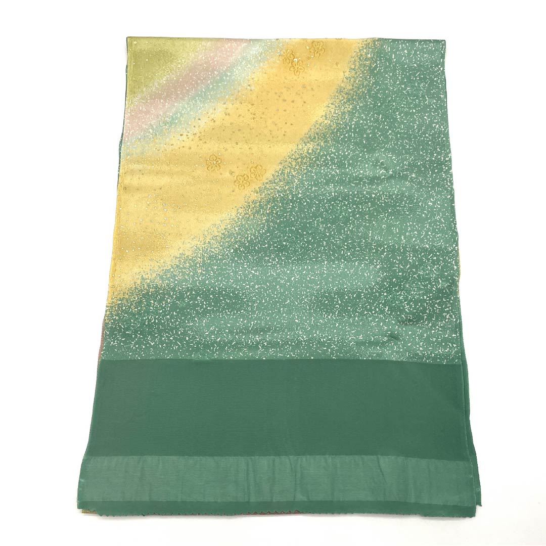 Obiage, pure silk, semi-formal, rock green, dyed, gradation, floral pattern, length 176cm, width 30cm, S rank, green, 1136000632919