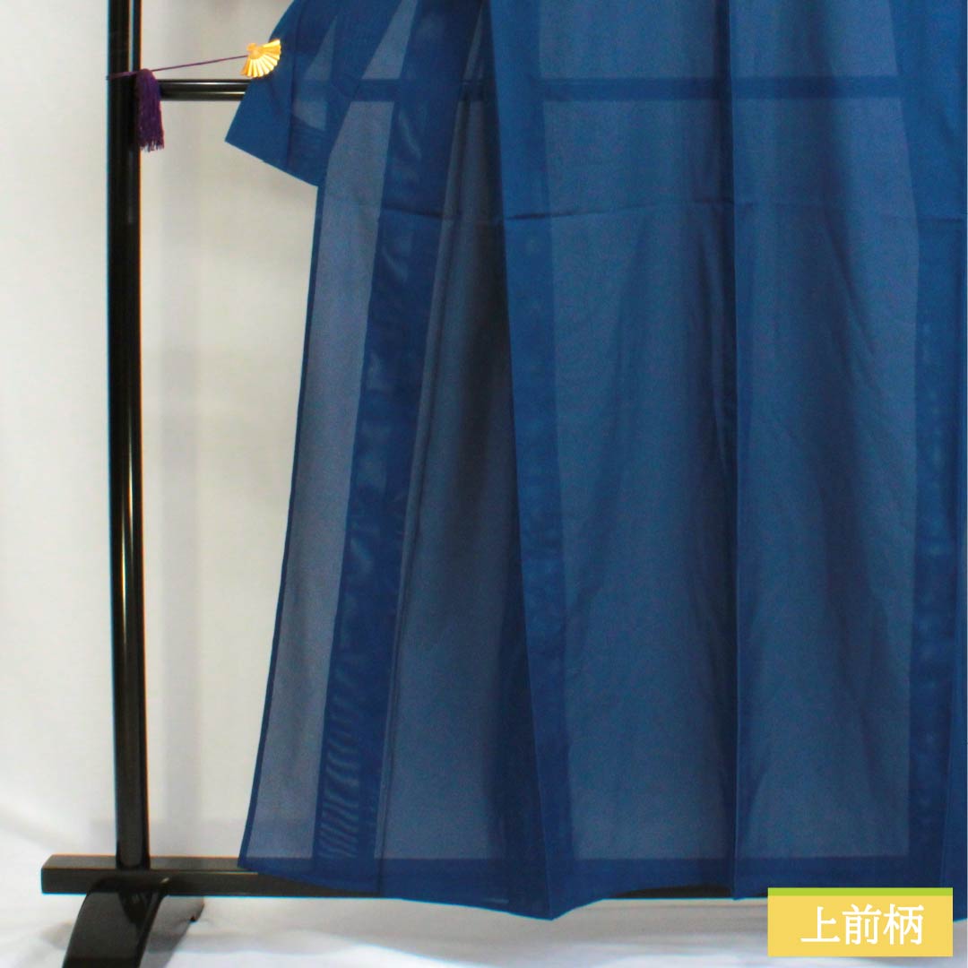 Summer kimono, polyester, plain color, S rank, length 158.5cm, sleeve length 62.5cm, navy blue (konjo-iro) color, washable, with a false under-kimono undergarment and blue-toned silk pongee. Product number: 1132002892317