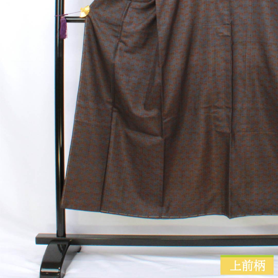 紬 正絹 Sランク 身丈148cm 裄丈63.5cm 憲法茶色（けんぽうちゃいろ） 市松 しつけ糸付き 袷 茶系 1116004802114