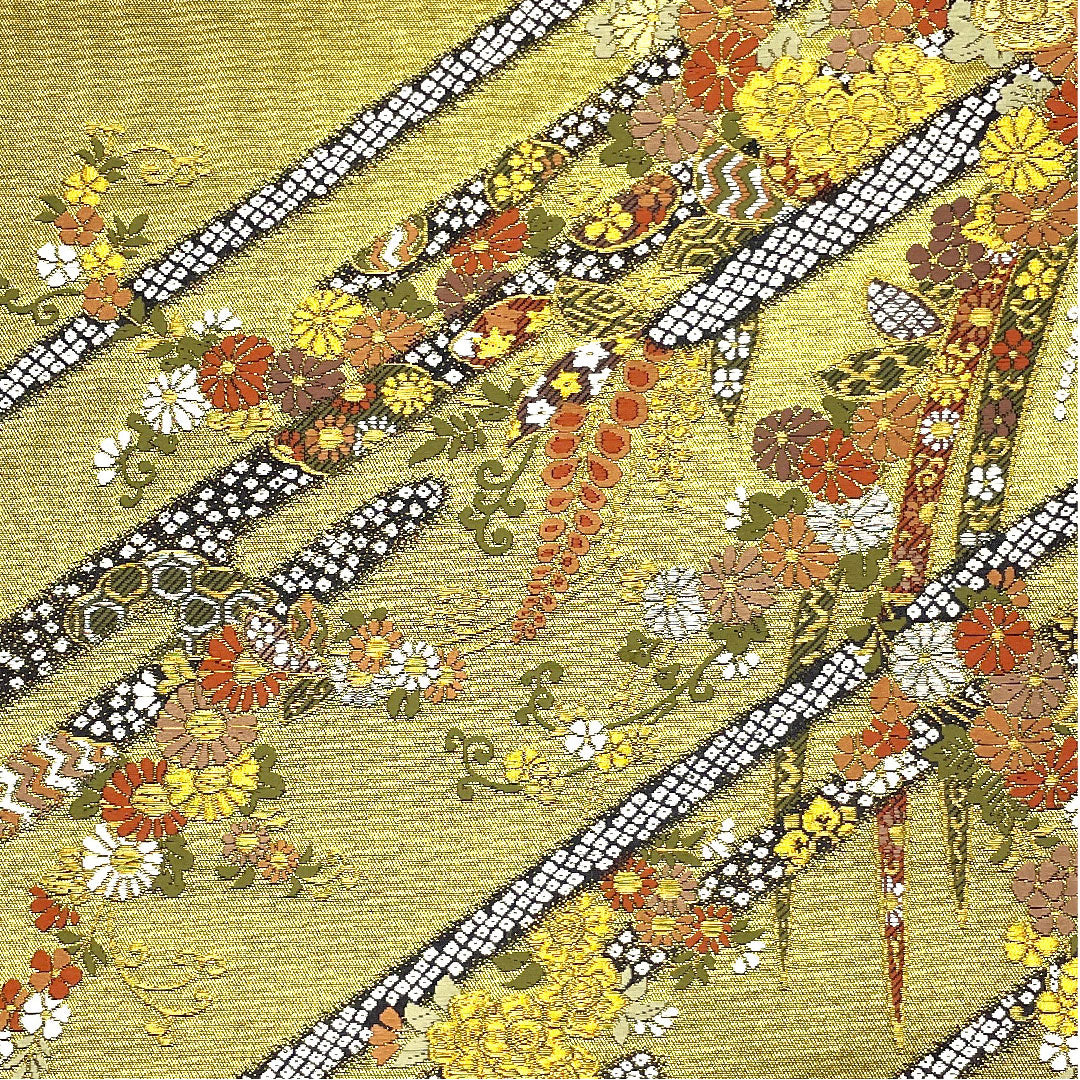 Fukuro Obi Wisteria and Chrysanthemum Length 446cm Pure Silk S Rank Six-way Formal Gold 1123004432321