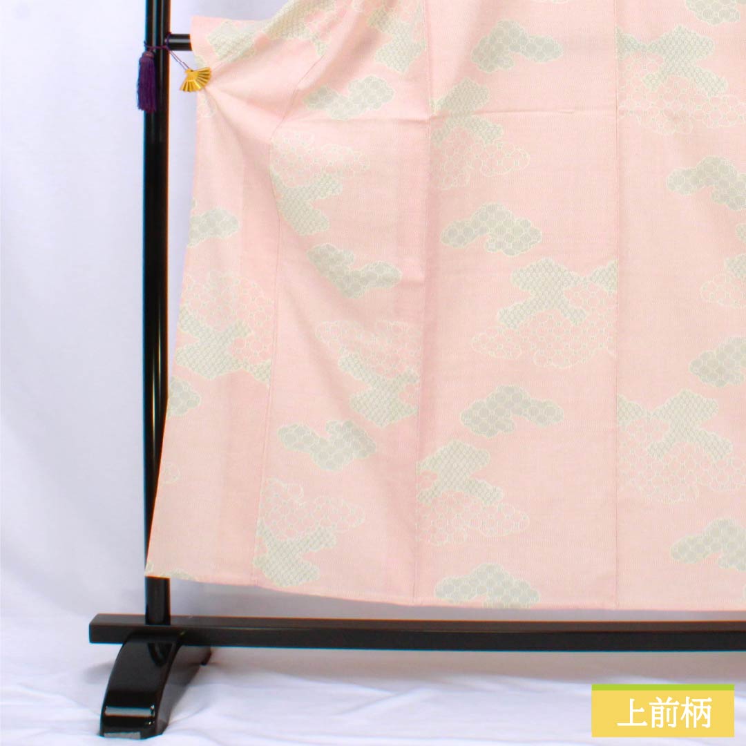 Pure silk tsumugi (pongee) kimono, Grade A, length 157.5cm, sleeve length 63cm, Shinonomeiro (cloud pattern), single layer, pink, product code: 1116004453313