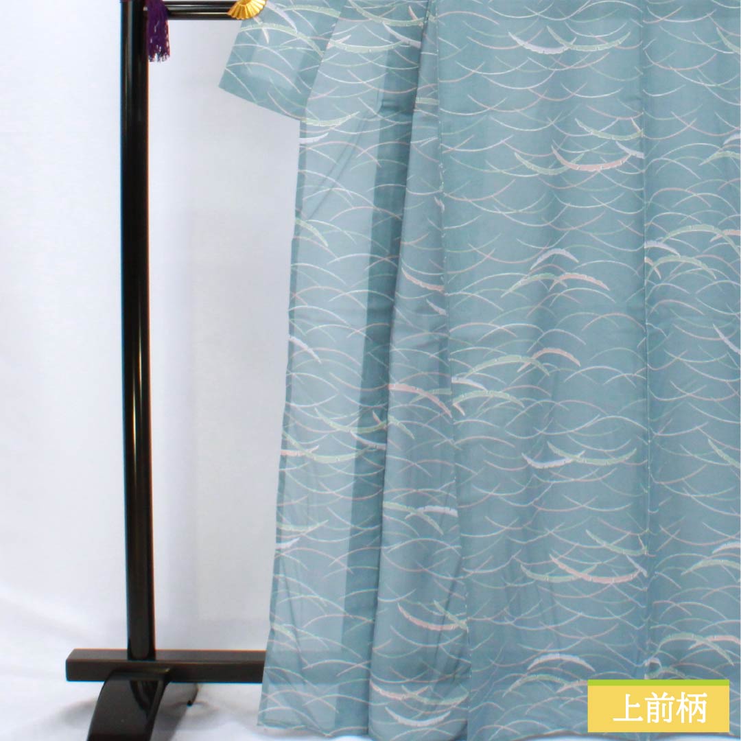 Summer kimono, polyester, small pattern, length 166cm, sleeve length 66cm, Oborohana (Oborohana) color, dew grass, washable, silk pongee, S rank, light blue, product number 1132002492524
