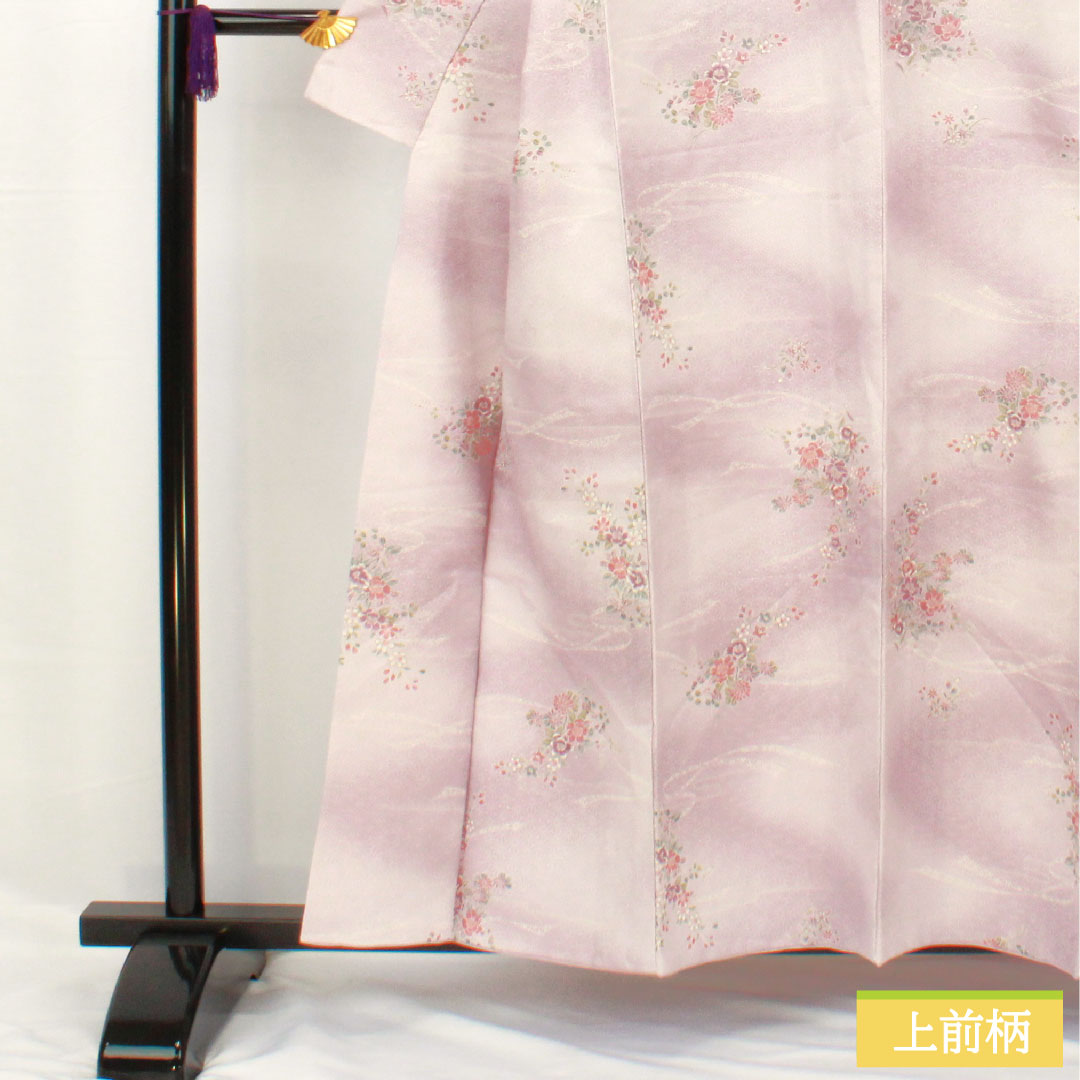 Small pattern, polyester, length 157.5cm, sleeve length 64cm, lined, light wisteria color, washable kimono, floral pattern, A rank, purple, 1115004543320