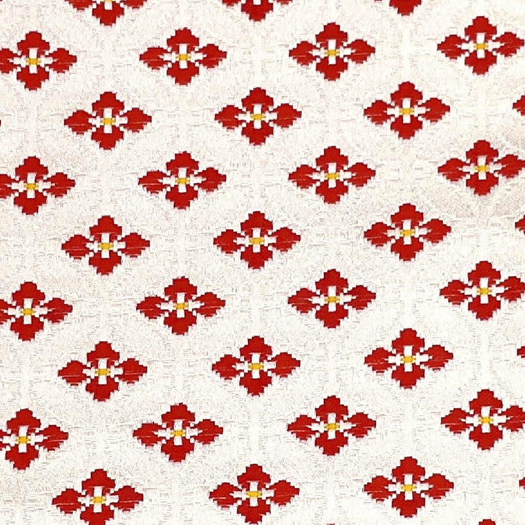 【未仕立】半幅帯 ポリエステル Sランク 胡粉色（ごふんいろ） 七宝 小花 麻の葉   帯丈344cm 白系 1125002162311