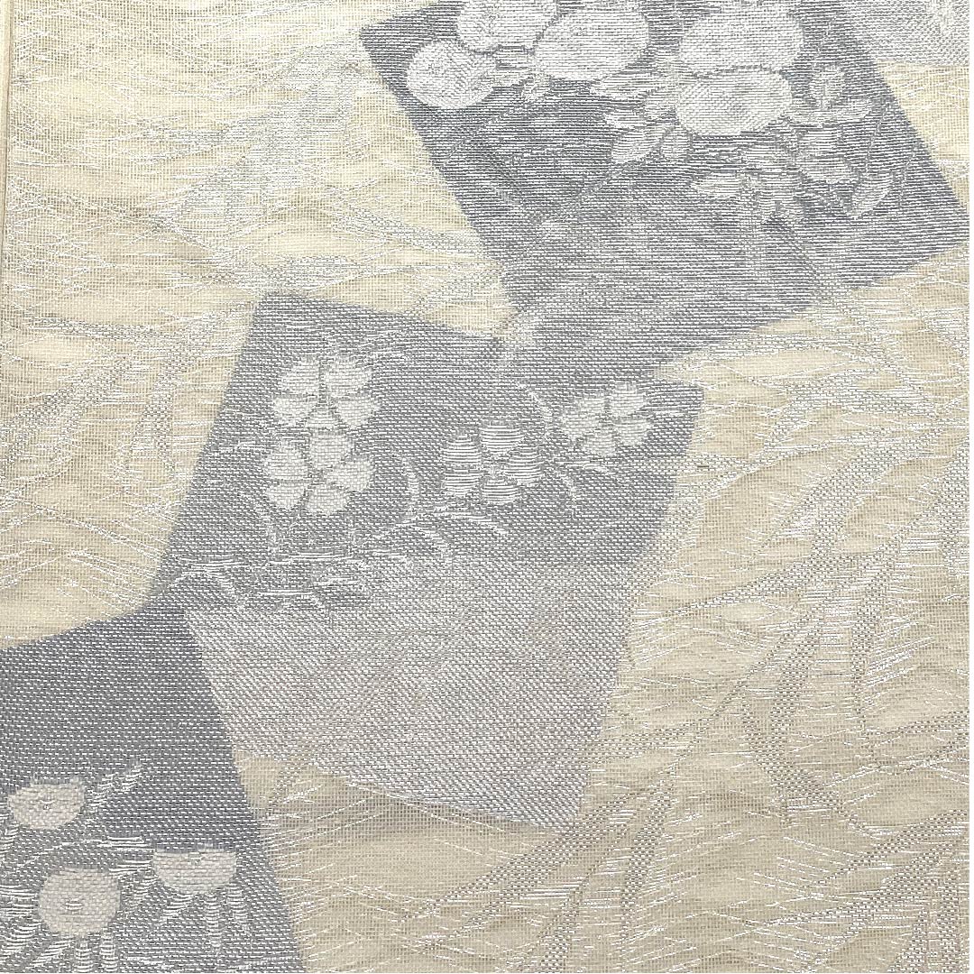 袋帯 生成り色（きなりいろ） 夏帯 桜 藤の花 夏物 帯丈422cm 正絹 Aランク 六通 フォーマル クリーム系 1123007673315
