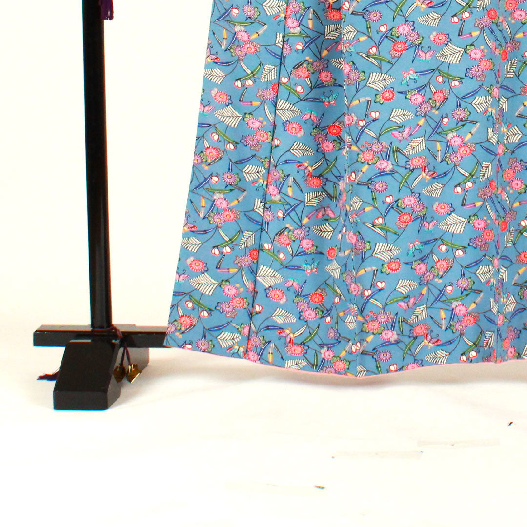 Komon, Length 162cm, Sleeve length 67cm, Lined, Bingata, Pure silk, A rank, Blue, 1115001783417