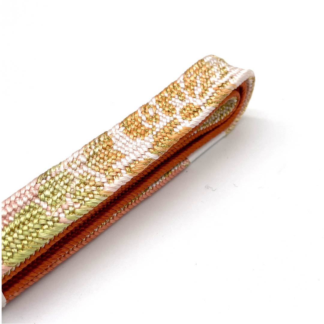 （新古品） 帯締め 正絹 四分紐 黄丹色（おうにいろ） 五嶋紐 江戸組紐 金属糸使用 長さ約162cm 幅約1.7cm セミフォーマル Sランク 橙系 1135002732326