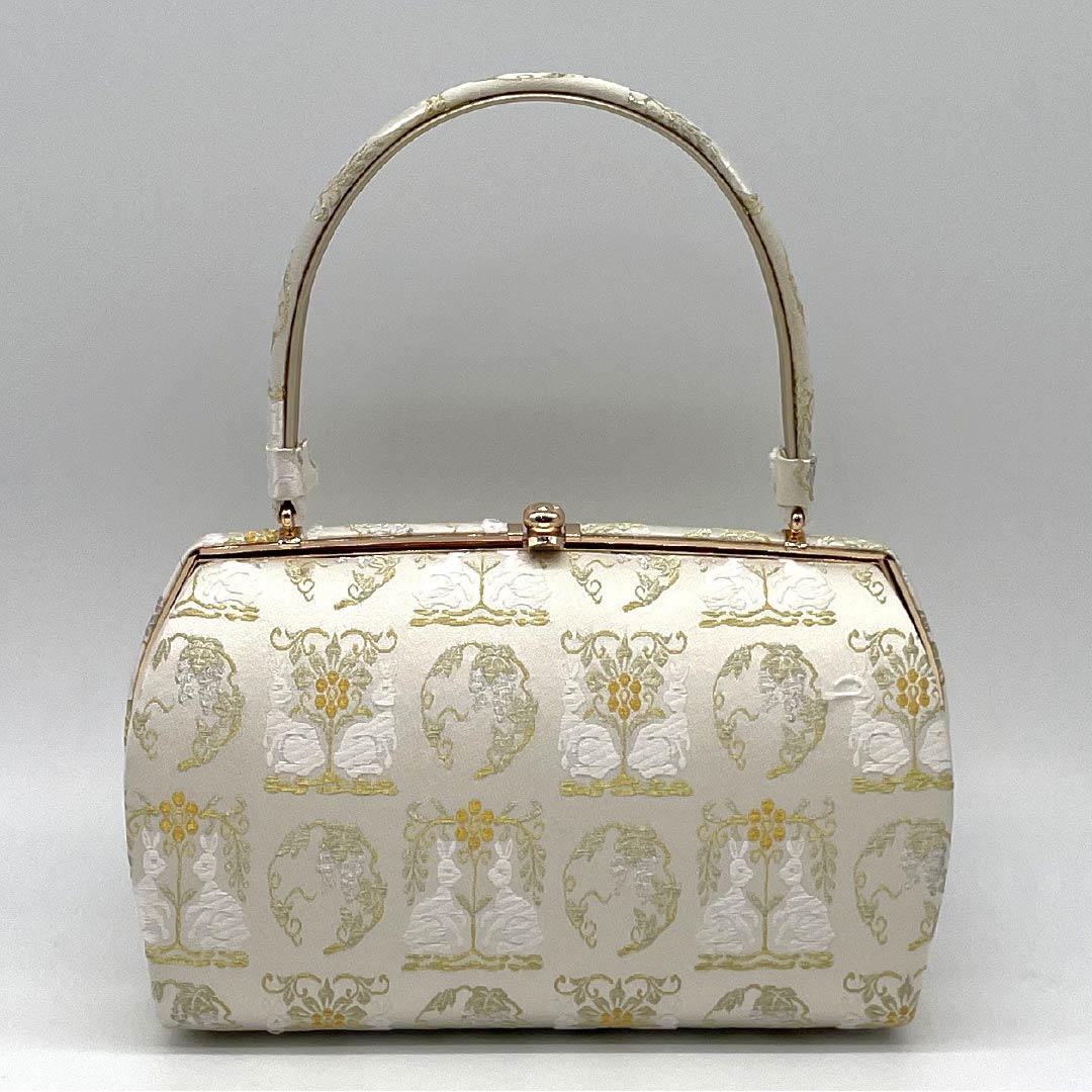 (Like New) Formal Zori and Bag Set, B-Rank, Flower Rabbit Design, Obi Fabric, Size L, Cream, 1133000394415