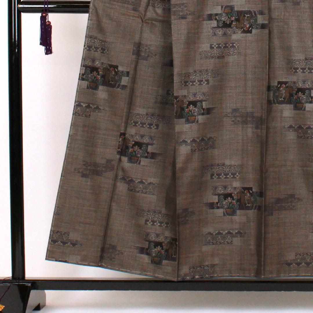 Oshima Tsumugi Length 156cm Sleeve length 65cm 9 marks Pure silk S rank Awase Brown 1116000492314