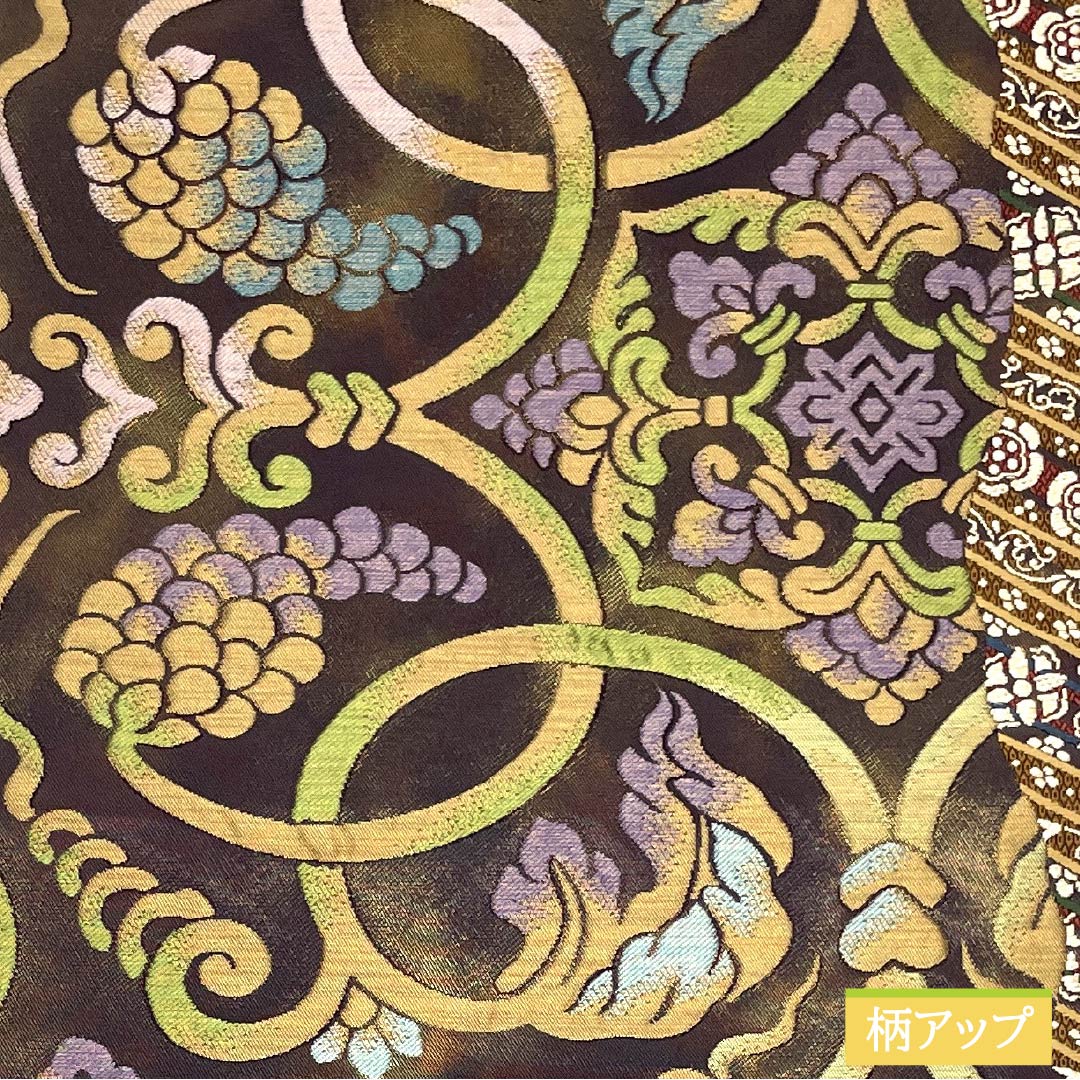 Pure silk obi with a grape arabesque and floral motif, length 440cm, S rank, six-fold, semi-formal, gradient pattern, product number 1123014822399