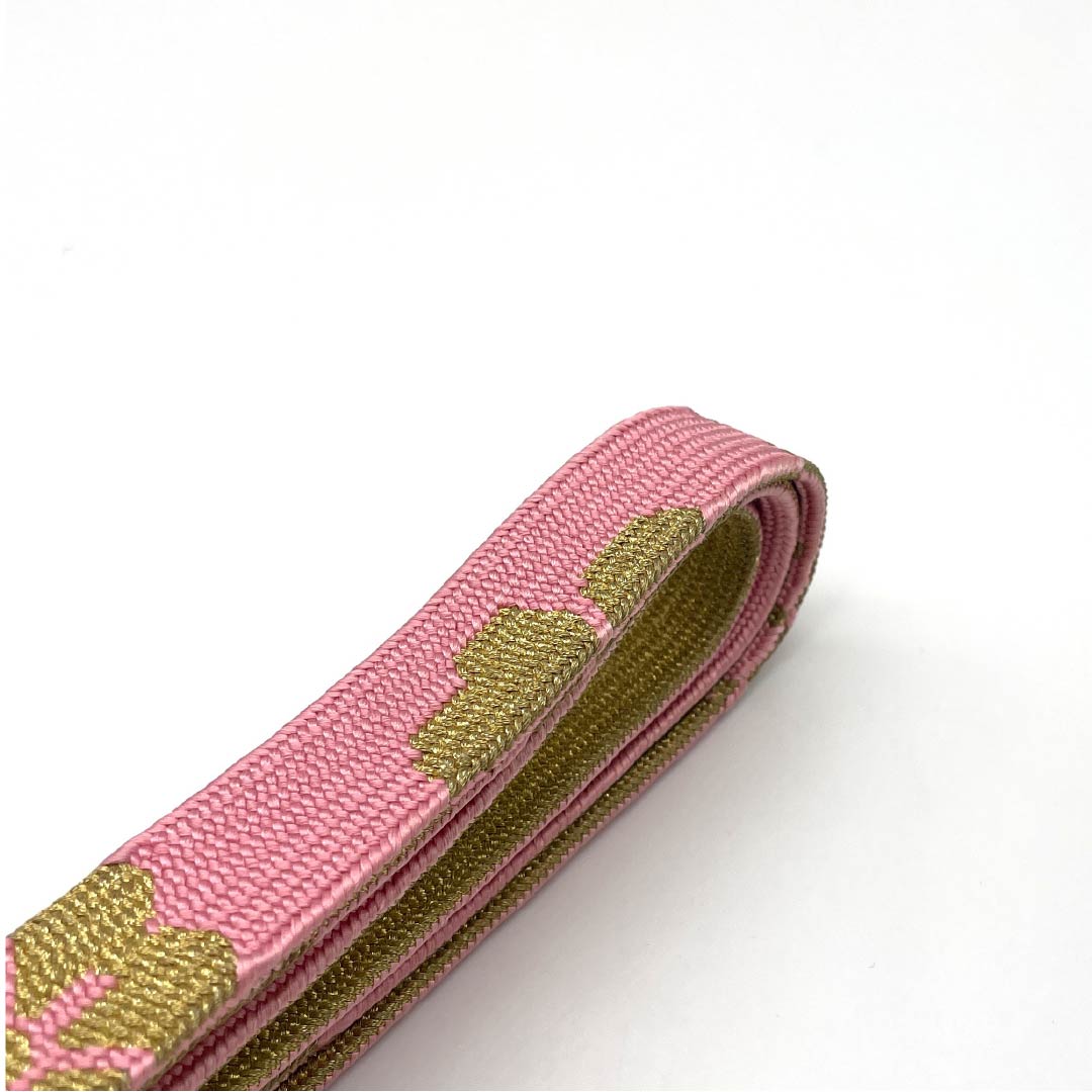 S-Rank Silk Obijime (Sash Band) in Medium Crimson (Nakano Kurenai Iro) for Furisode Kimono (Furisode). Classic Floral Pattern. Approximately 162cm Long, 2cm Wide. Formal, Pink. Product Number: 1135004072313