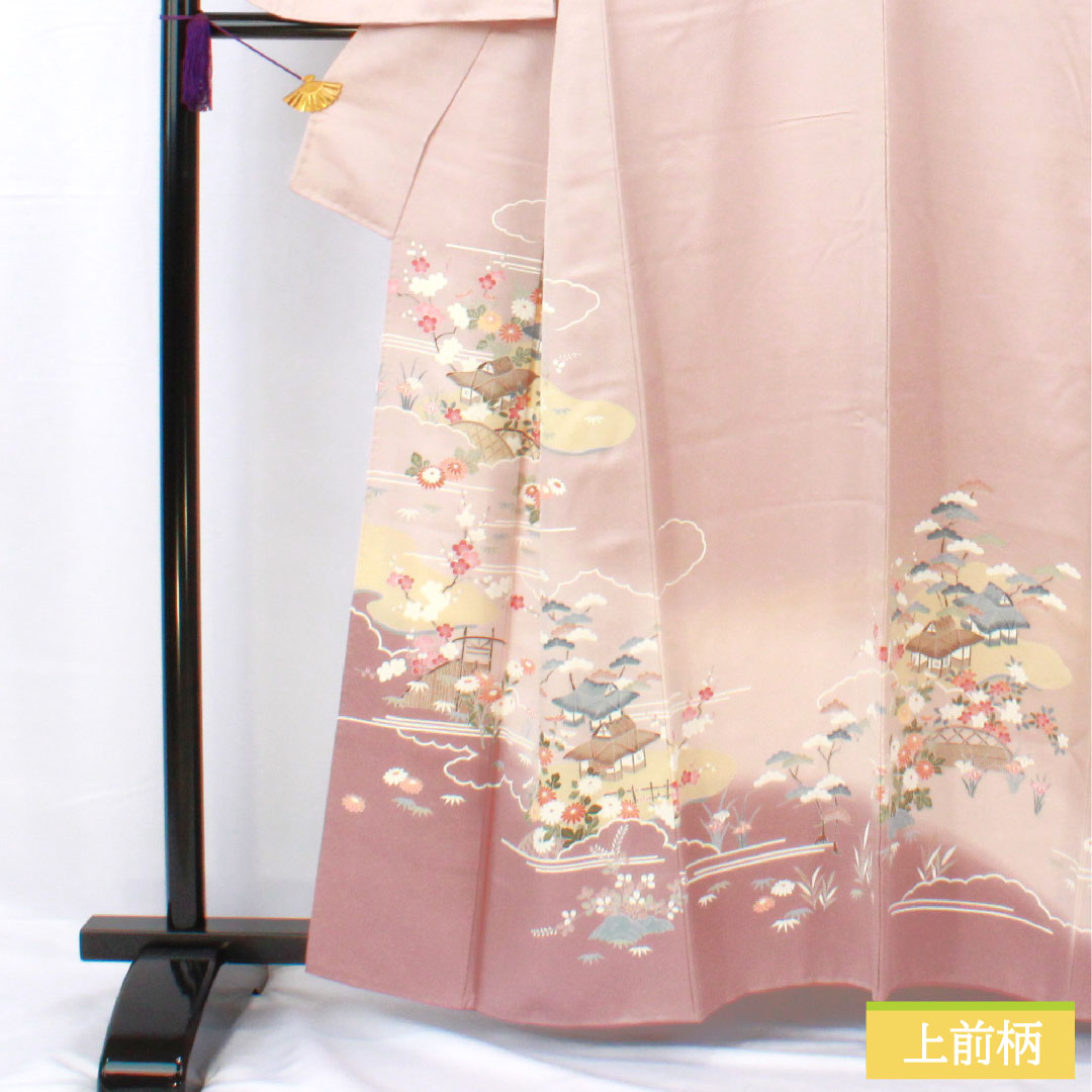 訪問着 正絹 袷 身丈160.5cm 裄丈63cm 白梅色（しらうめいろ） 京友禅 茶屋辻模様 Bランク ピンク系 1112005894413