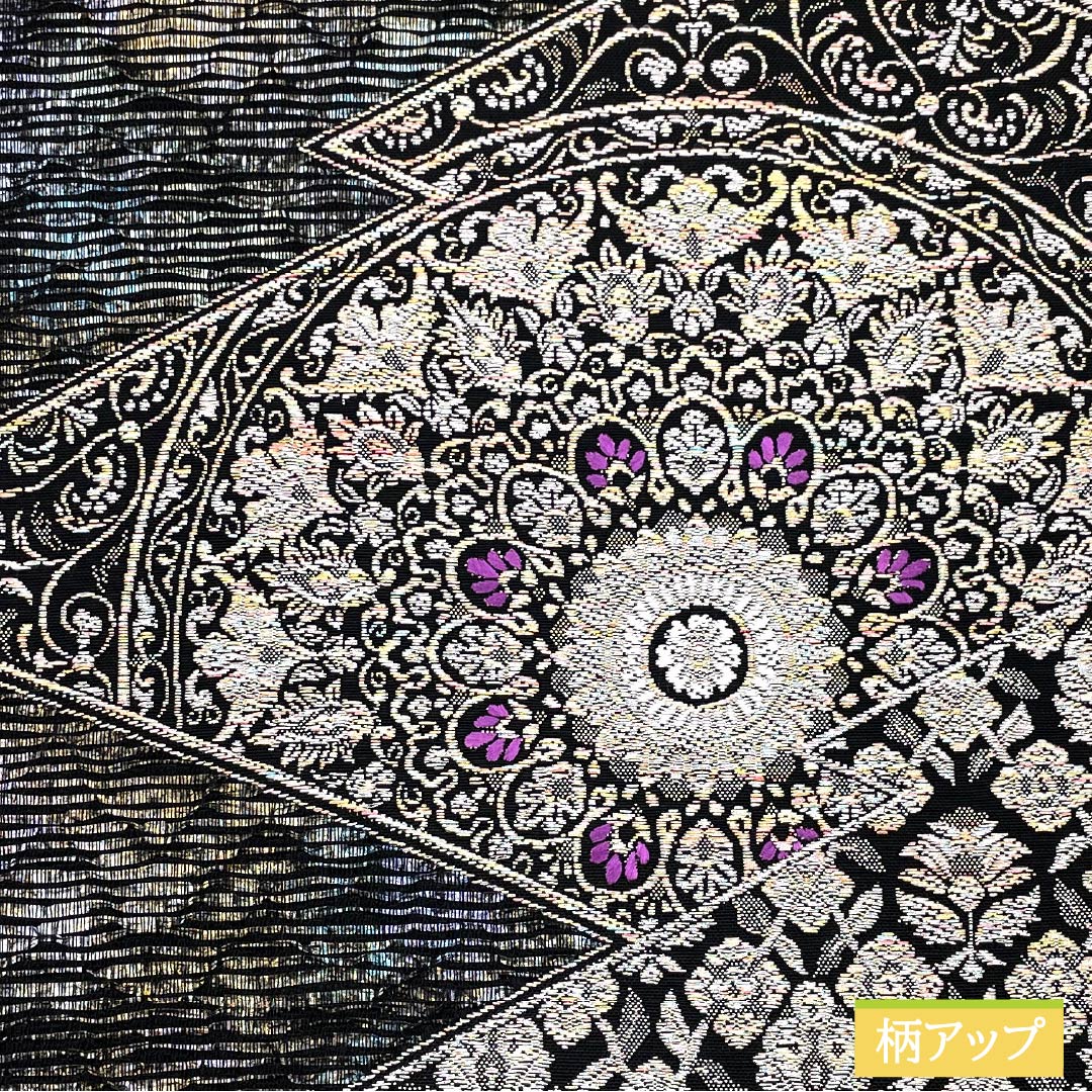 Formal, gradation-patterned, pure silk obi for formal kimono (tomesode) with an ancient seashell purple pattern and thick foil from the Shosoin treasure. Length: 448cm. S-rank. Six-fold obi. Product number: 1123014112399.