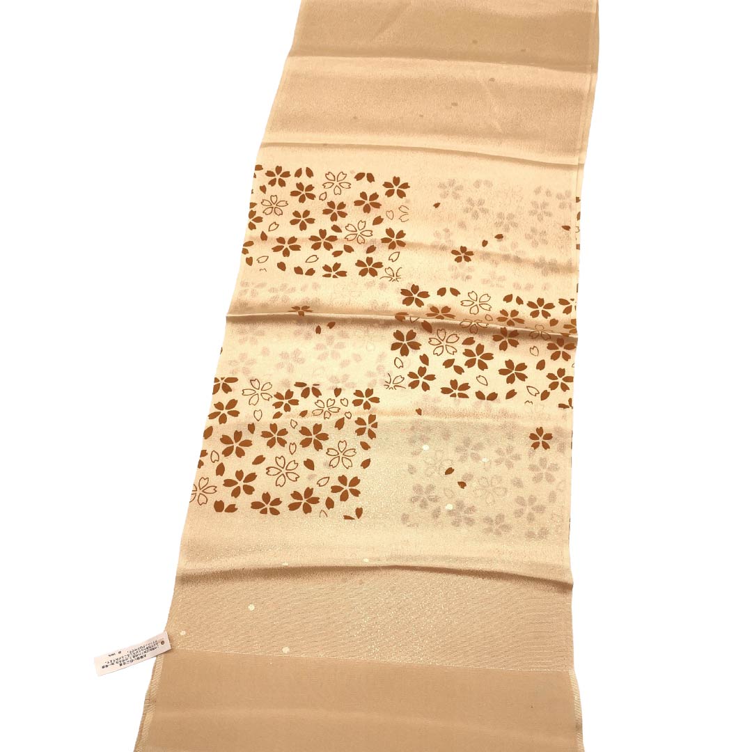 帯揚げ 正絹 Sランク カジュアル 薄肉色（うすにくいろ） 桜 市松 古典柄 長さ約172cm 幅約30cm ベージュ系 1136003922925