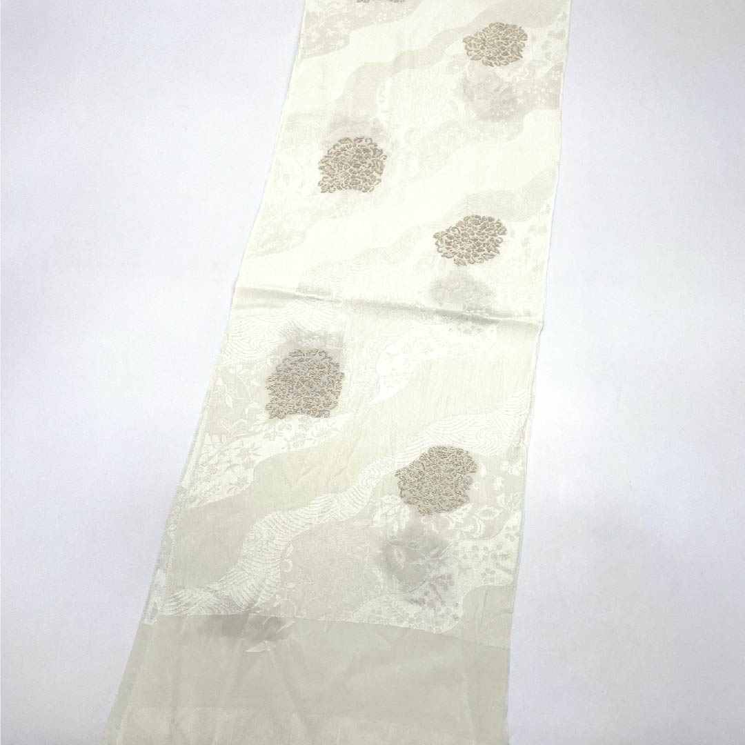 帯揚げ 正絹 Sランク フォーマル 乳白色（にゅうはくしょく） 道長取り 抽象模様 留袖用 長さ約163cm 幅約28.5cm 白系 1136004662911