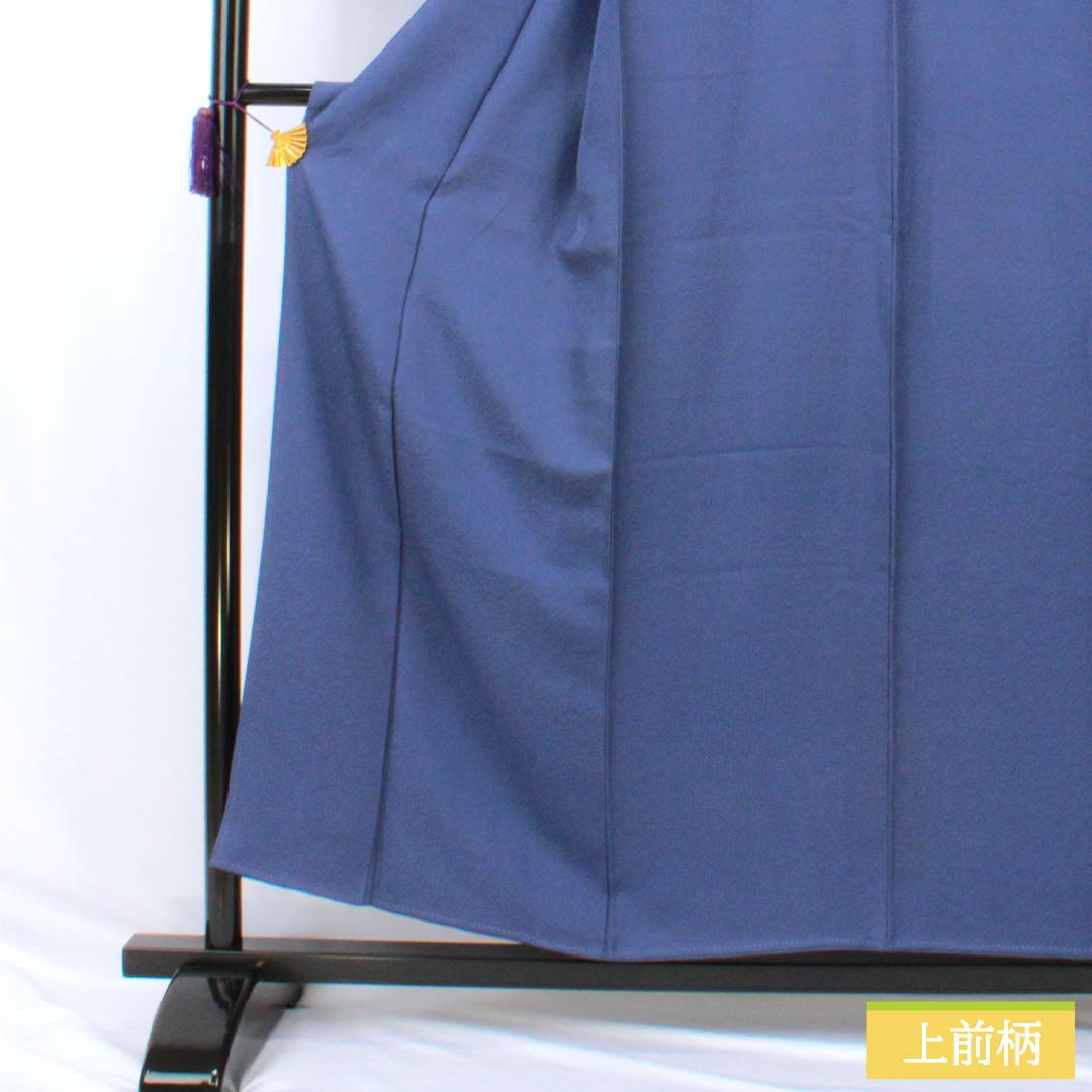 Solid-colored silk kimono, A-rank, length 155cm, sleeve length 62.5cm, Kikyo-nandou-iro (kikyo-nandou-iro) color, single crest, Sokage-maru with quince, sewn crest, lined, blue, 1114002573317