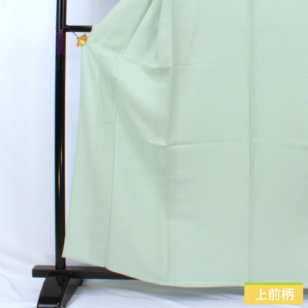 Solid-colored silk kimono, S rank, length 160.5cm, sleeve length 65.5cm, hisoku (hisoku) color, single crest, sword and katabami (sewn crest), green, single-layer, 1114002352419