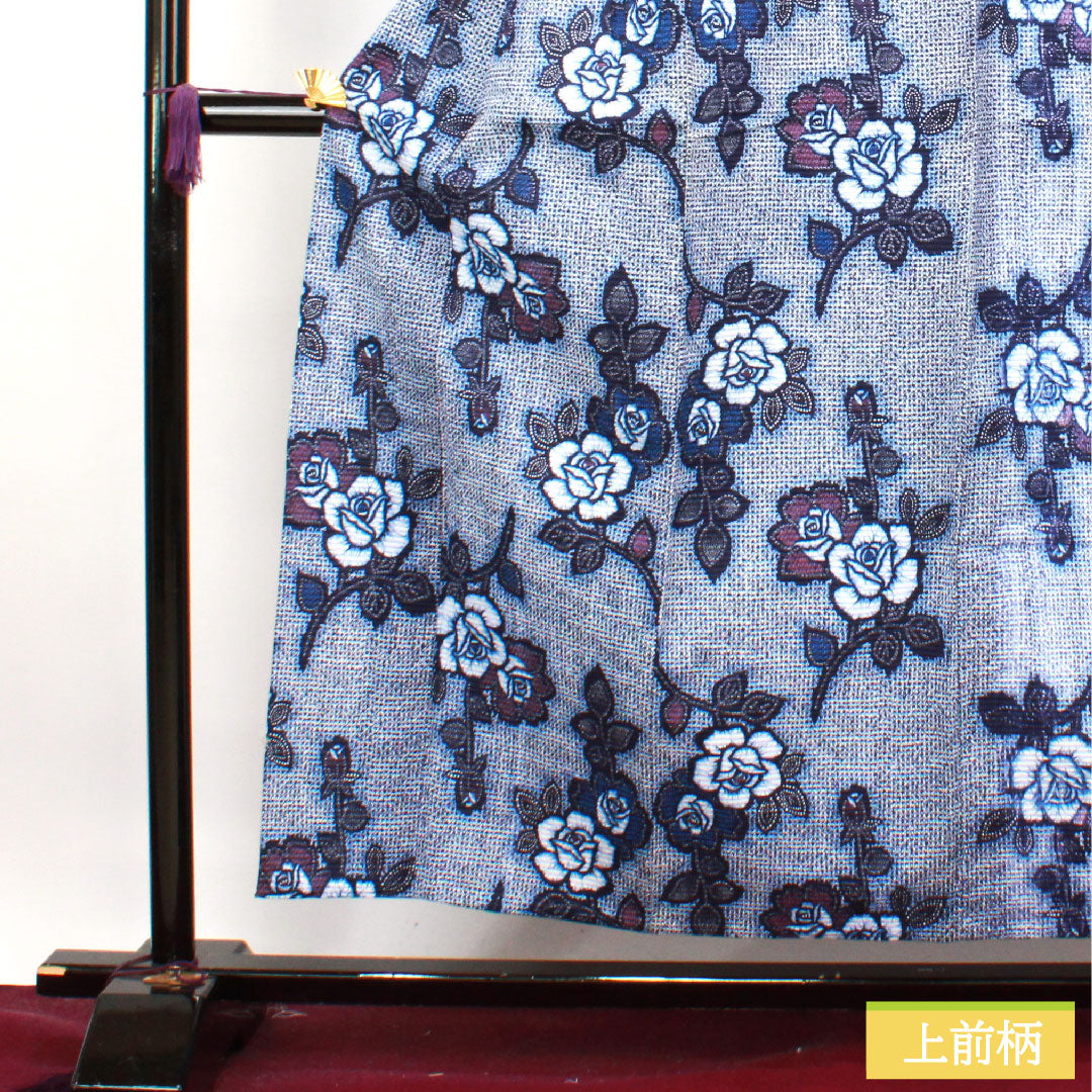 Yukata Cotton Length 155cm Sleeve length 63cm A rank Single layer Navy Deep navy Ripple Rose 1118004582318