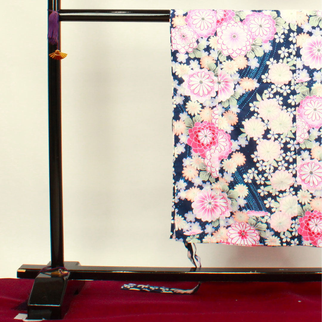 Yukata Dark navy blue Two-piece Floral pattern Polyester S rank Unlined Navy 1118001552118