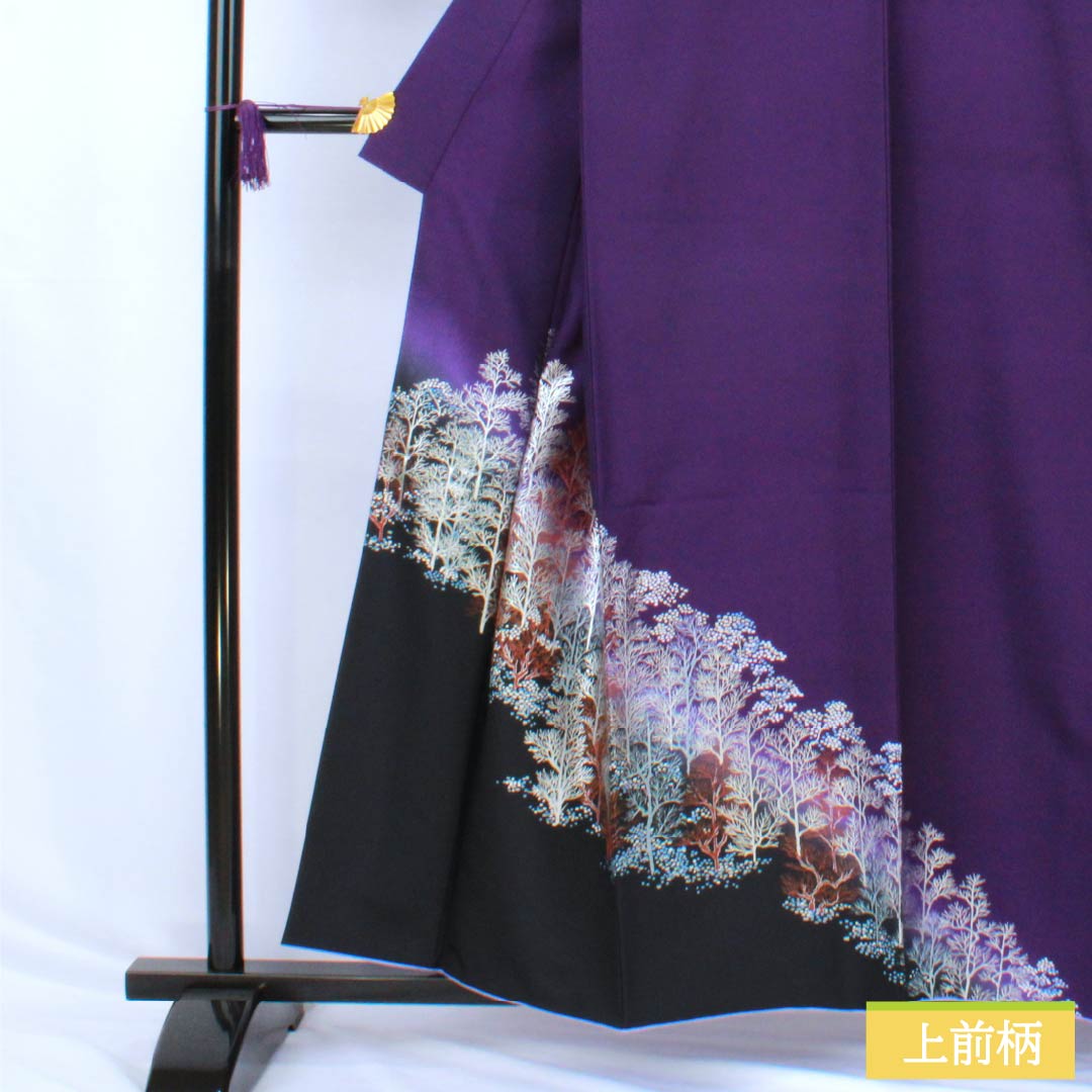 訪問着 ポリエステル Aランク 胴抜き 身丈157.5cm 裄丈65.5cm 菫色（すみれいろ） 金彩加工 風景模様 紫系 1112006393320