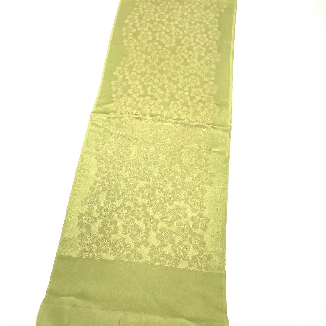 帯揚げ 正絹 Sランク セミフォーマル 若芽色（わかめいろ） 桜 金糸 長さ約170cm 幅約30cm 緑系 1136002792919
