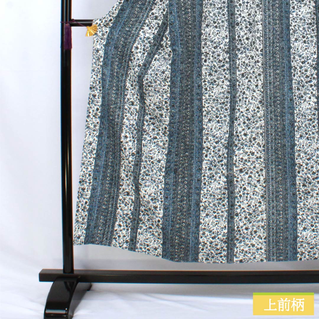 小紋 ポリエステル Aランク 身丈152.5cm 裄丈64cm 単衣 型染 更紗 洗える着物 白系 1115008033211