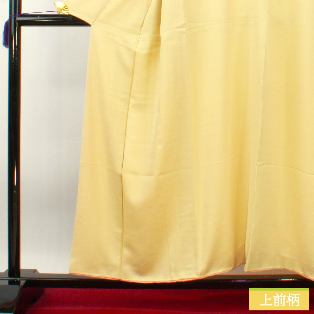 Plain color, pure silk, length 155.5cm, sleeve length 64.5cm, Tokyo white brown, plain color, plum blossom pattern, lined, A rank, yellow, 1114001463323