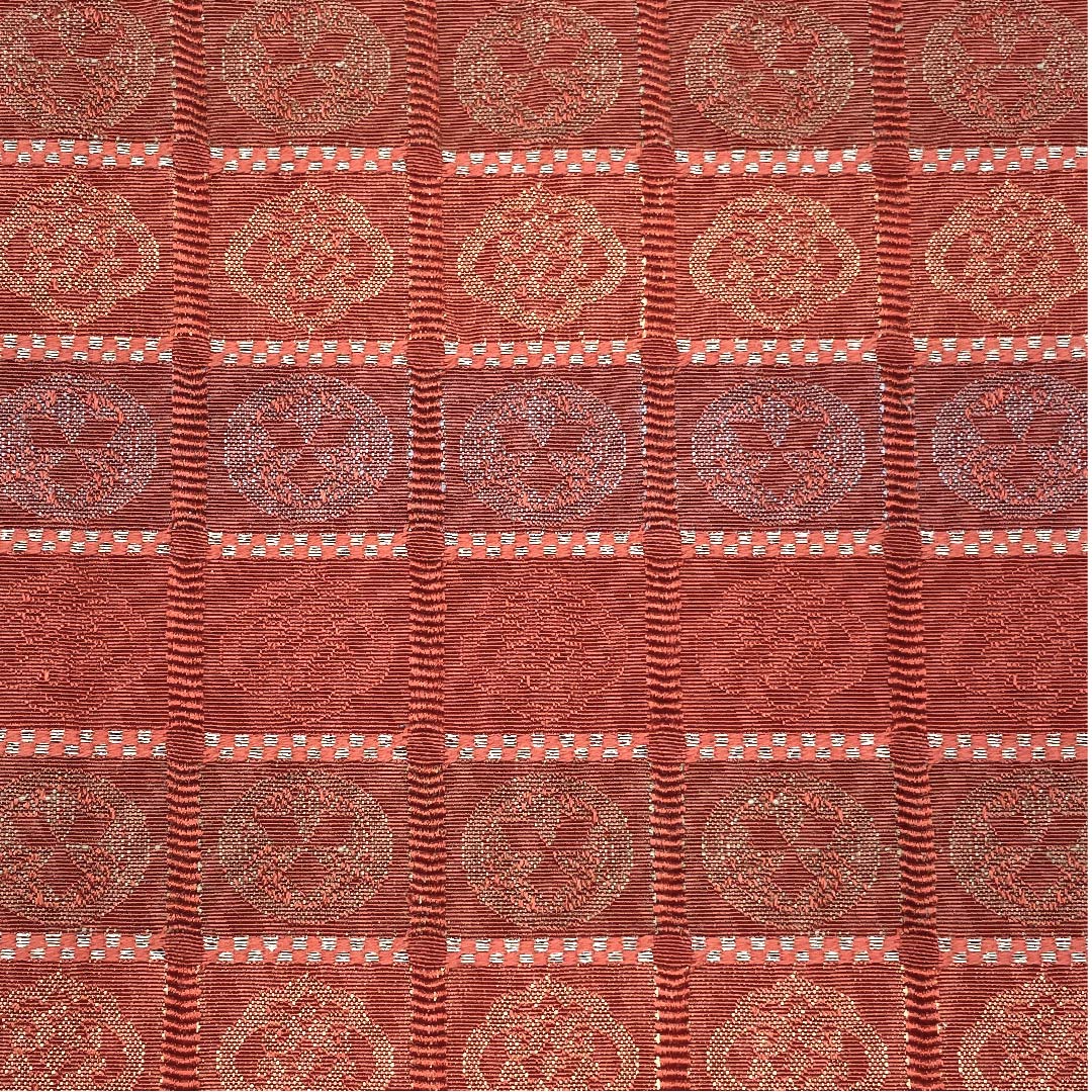 [Unsewn] Hanhaba obi, cotton, S rank, Hidoshoku-iro (vermilion copper color), Ichimatsu, Maru-mon, Obi length 330cm, Red系 1125000382316