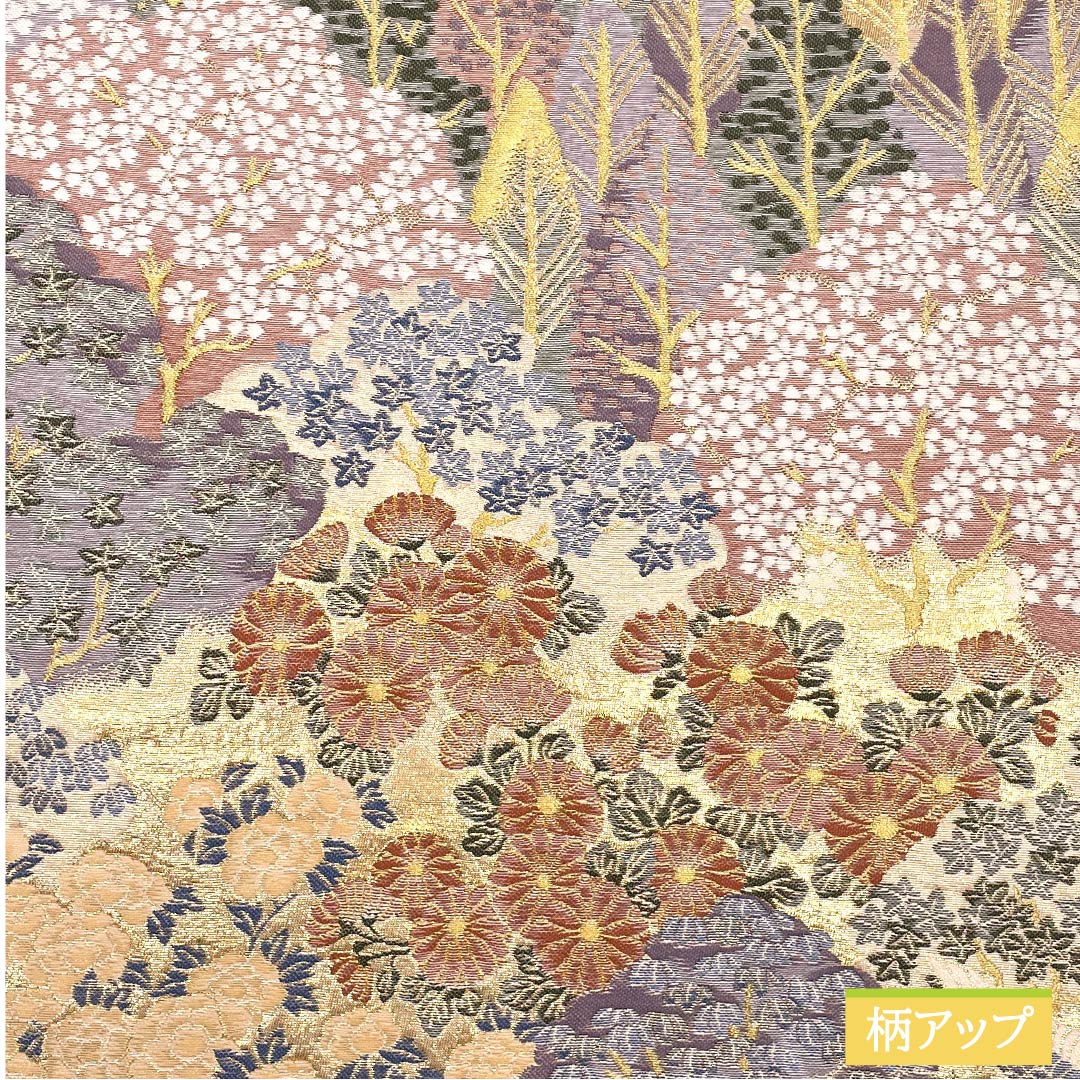 Fukuro Obi, pure silk, gold color, crane, phoenix, mandarin ducks, landscape, obi length 432cm, S rank, six-way, formal, gold-based, 1123012062321