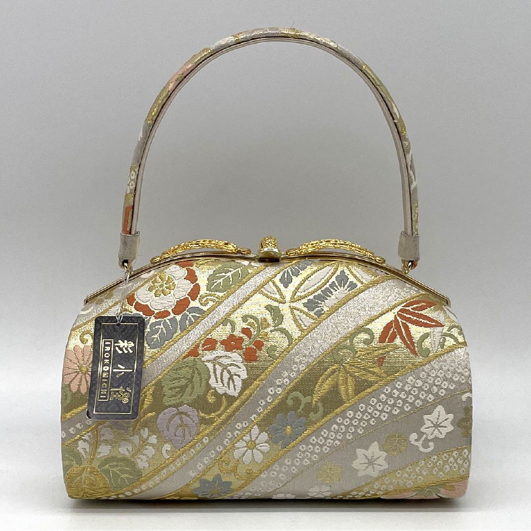 (Like New) Formal Zori and Bag Set, Grade A, with Auspicious Motifs, Obi Fabric, Size L, Gold, 1133000463421