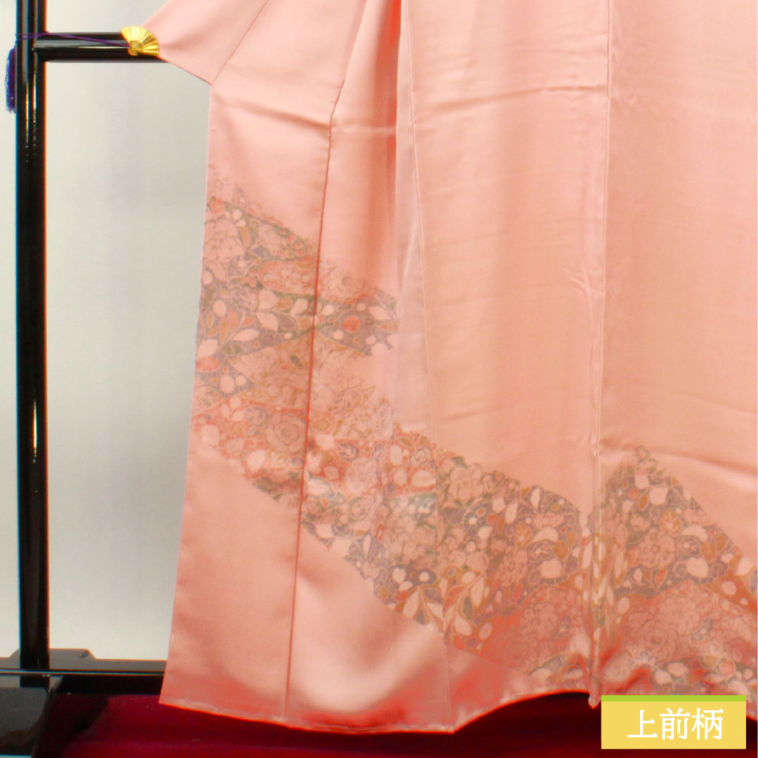 訪問着 正絹 袷 身丈161.5cm 裄丈64.5cm 浅紅色（あさべにいろ） 辻ヶ花 しつけ糸付き Sランク ピンク系 1112004462413