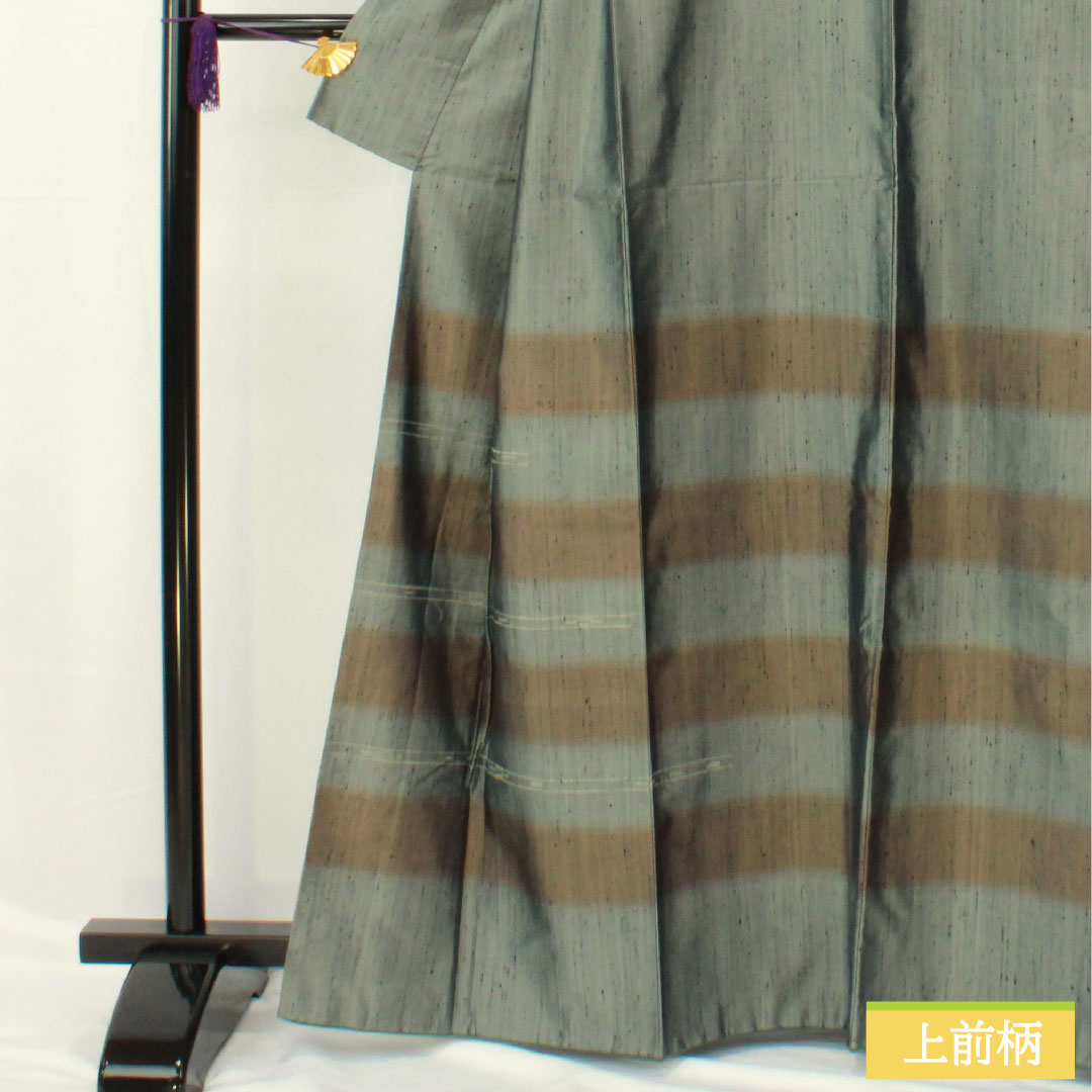 Homongi, pure silk, lined, length 163.5cm, sleeve length 63.5cm, Fukagawa gray, pongee fabric, abstract pattern, S rank, green, 1112005872419