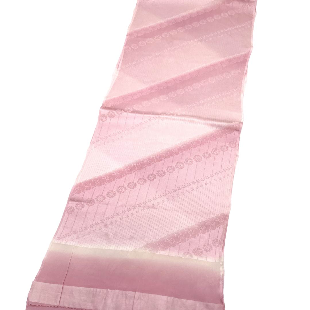 帯揚げ 正絹 Sランク セミフォーマル 一斤染色（いっこんぞめいろ） ぼかし 梅 花 長さ約170cm 幅約29.5cm ピンク系 1136004782913