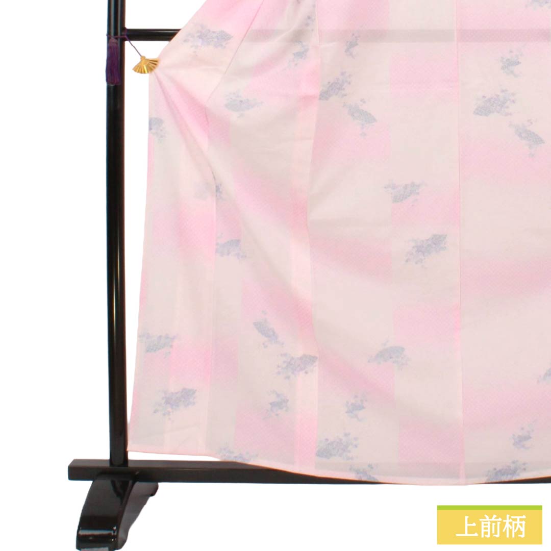 Summer Polyester Kimono, Komon, S Rank, Length 162.5cm, Sleeve to Shoulder 64.5cm, Asabeni-iro (pale red), Ichimatsu Check and Classic Patterns, Washable Kimono, Ro (gauze-weave), Pink Tones, 1132003272413