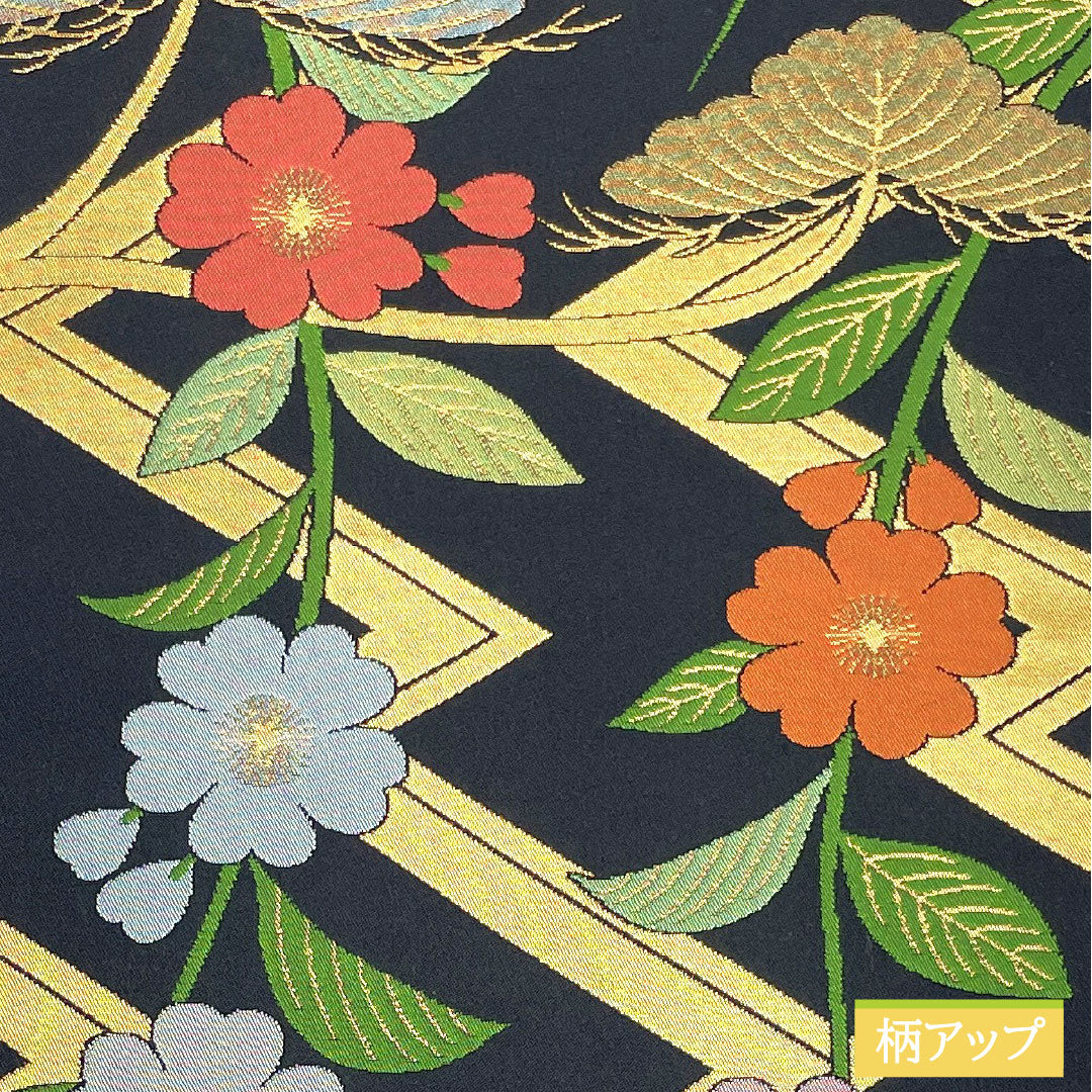 Fukuro Obi Silk S Rank Orietsu Nishijin-ori Auspicious Patterns Obi Length 436cm Zen-tsu Semi-formal Black 1123017402310