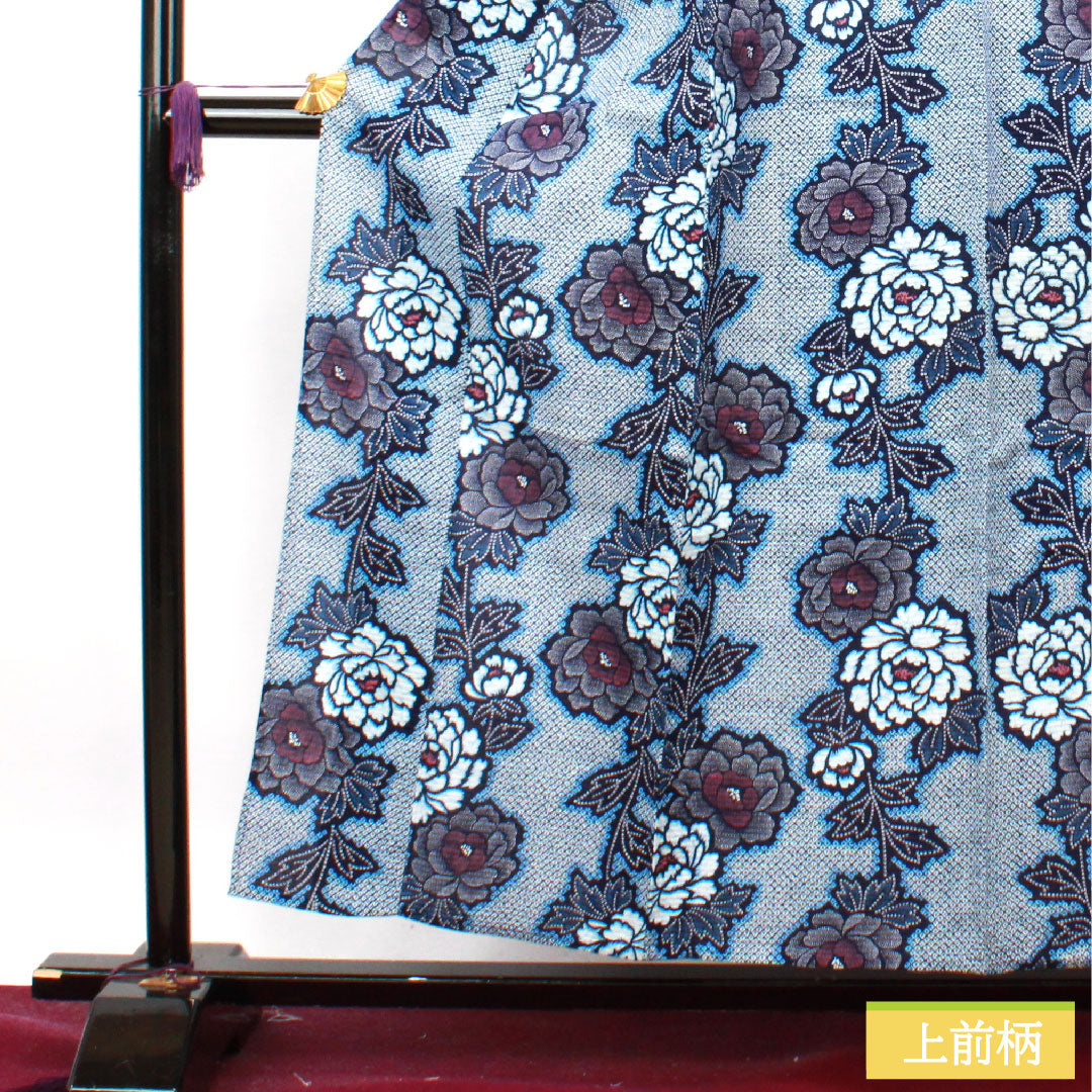 Yukata Cotton Length 156cm Sleeve length 65.5cm S rank Single layer Navy Deep navy Ripple Peony 1118004642318