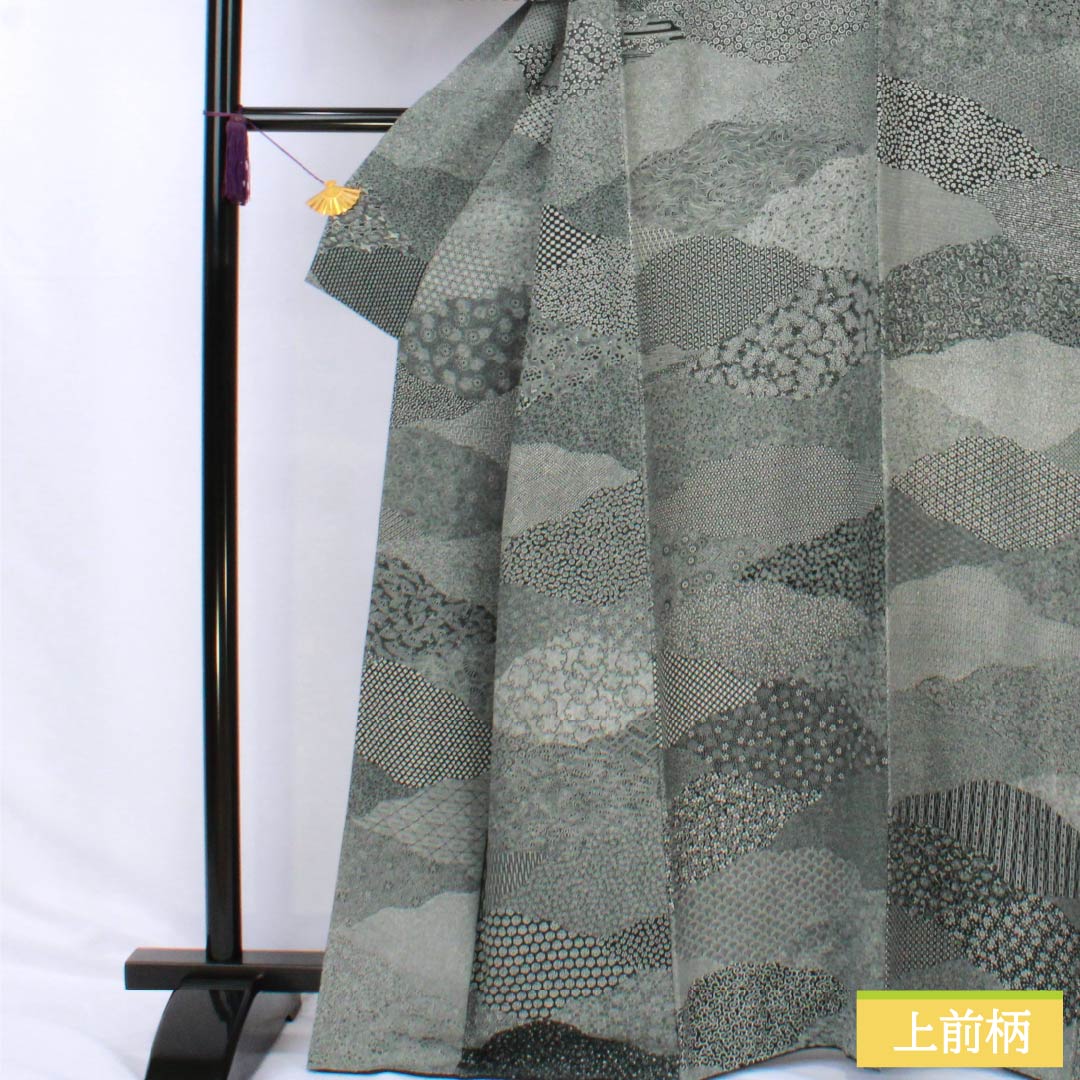 Komon silk S-rank, length 164.5cm, sleeve length 66.5cm, lined, by Kaneda Noboru II, Edo Komon, split pattern, stencil dyeing, monotone, product number 1115007202427