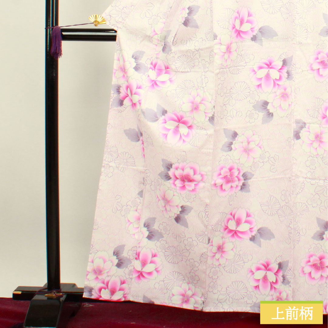 浴衣 木綿 身丈163cm 裄丈64.5cm Sランク 単衣 ピンク系 桜色（さくらいろ） 桜 菊 1118004542413